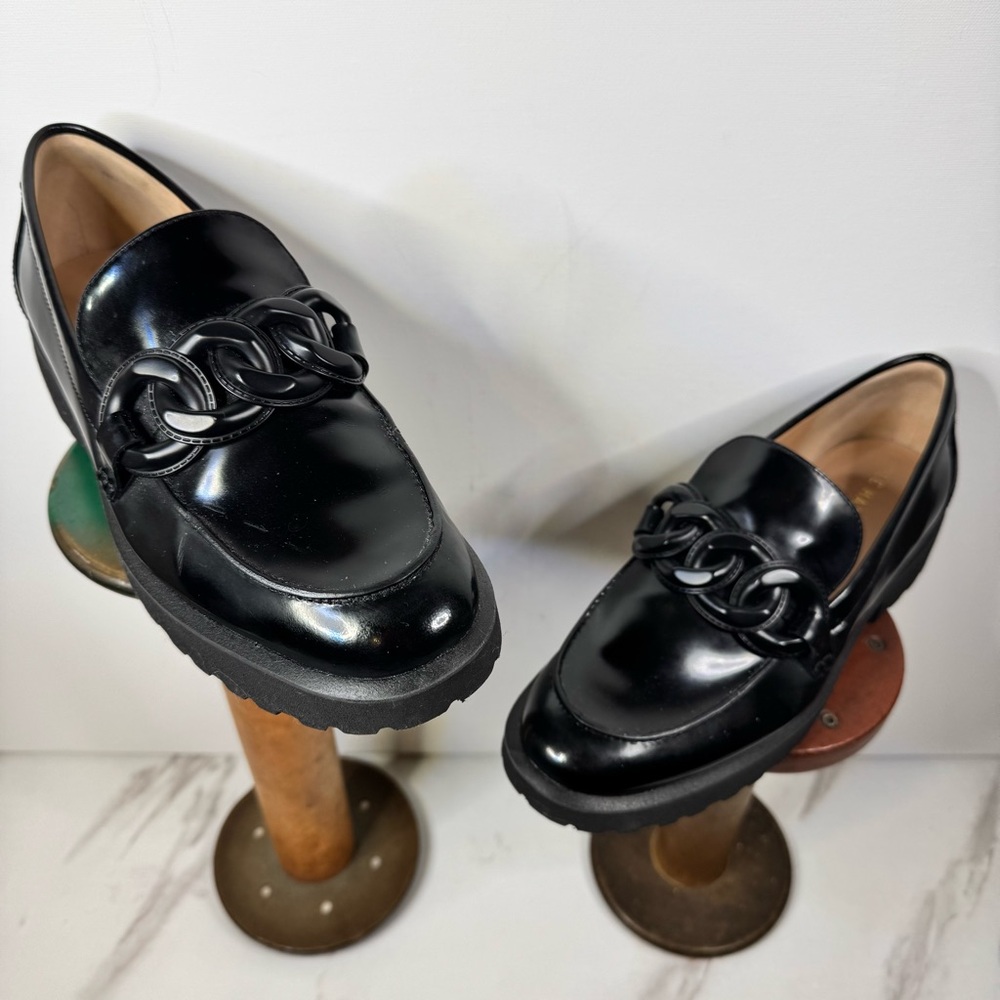 Cole Haan Black Patent Chain-Trim Loafers